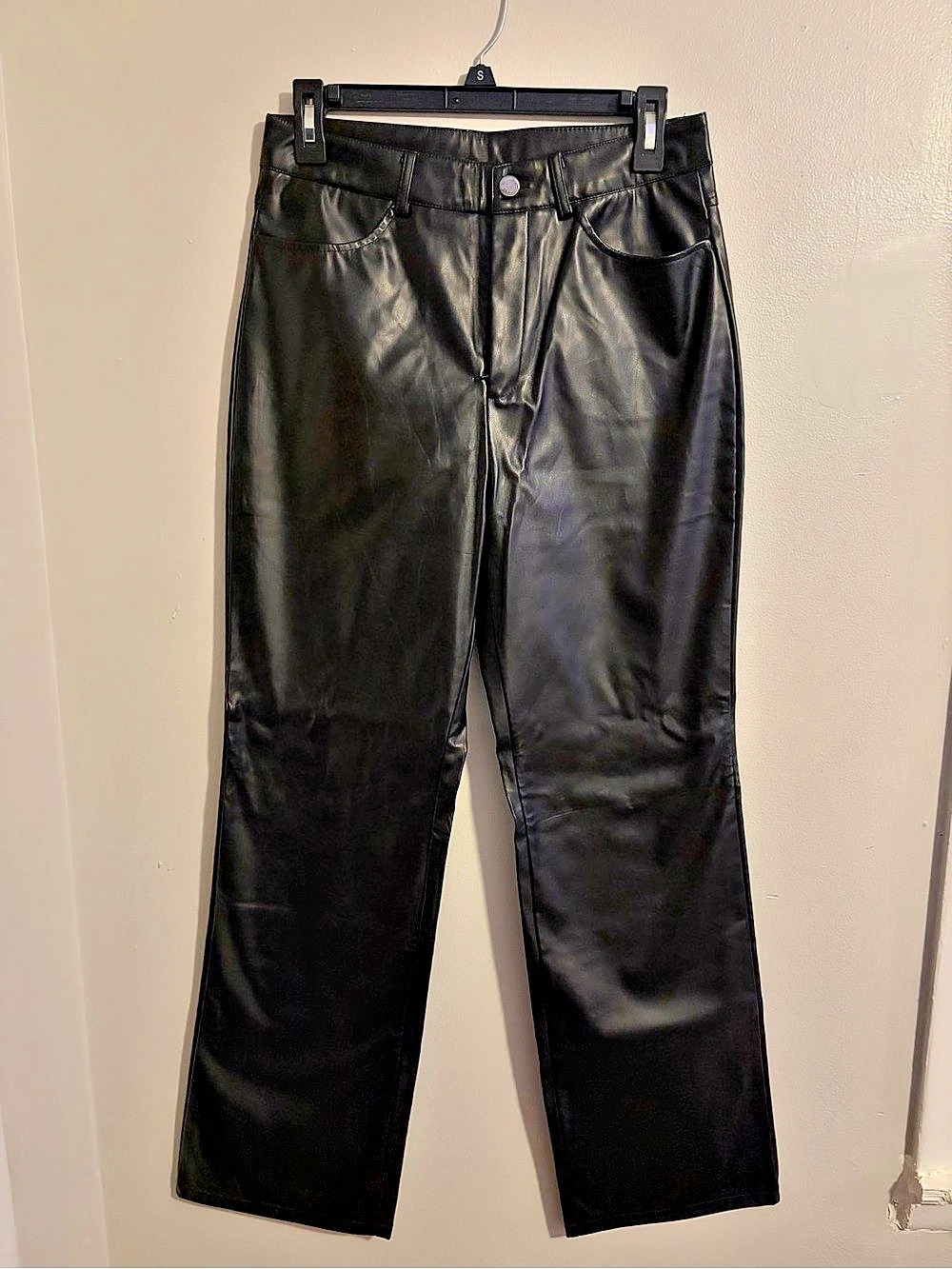 Shein Leather Straight Leg Pants Black Straight Leg Pants Size M